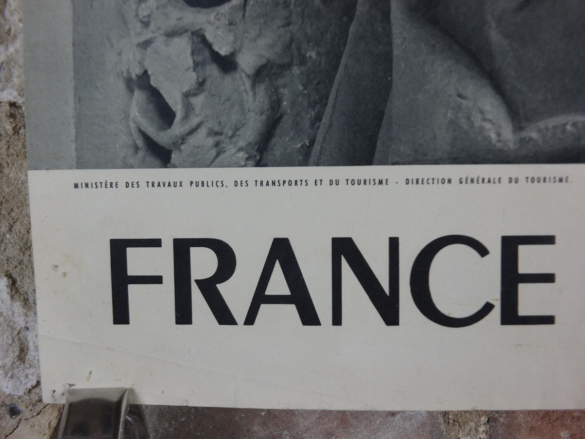 1960s Amiens Cathedral Poster, Mary and baby Jesus statue, France, travel wall art decor