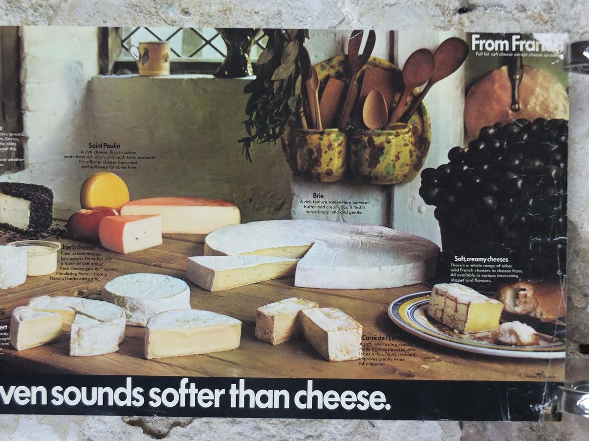 1970s Cheeses of France Poster, Fromages de France, Roquefort, Brie, Camembert, cheesemaking, kitchenalia wall art decor