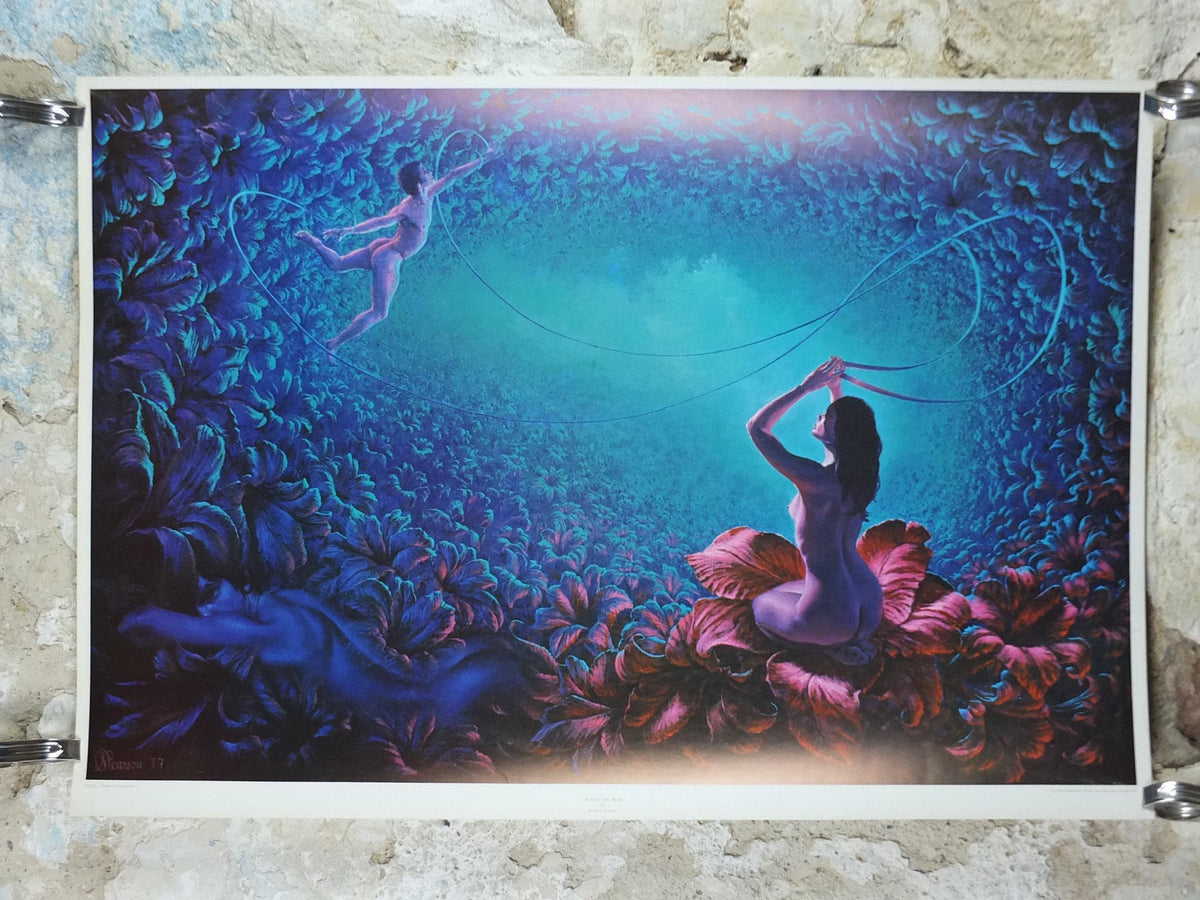 1977 Stephen Pearson Poster, Le Reve en Bleu, The Dream in Blue, British surrealist, wall art decor