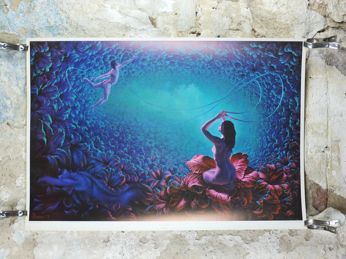1977 Stephen Pearson Poster, Le Reve en Bleu, The Dream in Blue, British surrealist, wall art decor