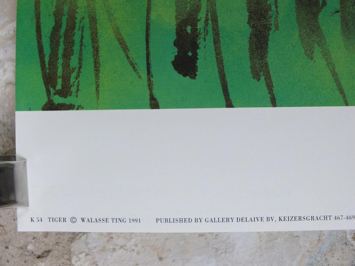 1991 Walasse Ting Poster, Tiger in long grass, colourful popular figuratism, pop art, gallery, wall art decor