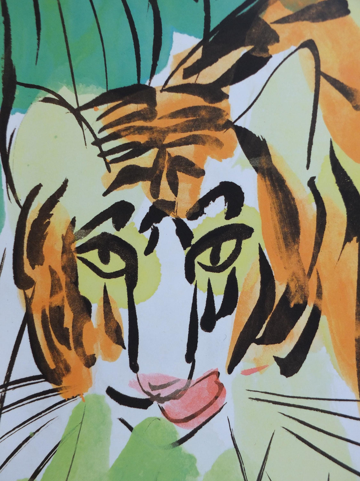 1991 Walasse Ting Poster, Tiger in long grass, colourful popular figuratism, pop art, gallery, wall art decor