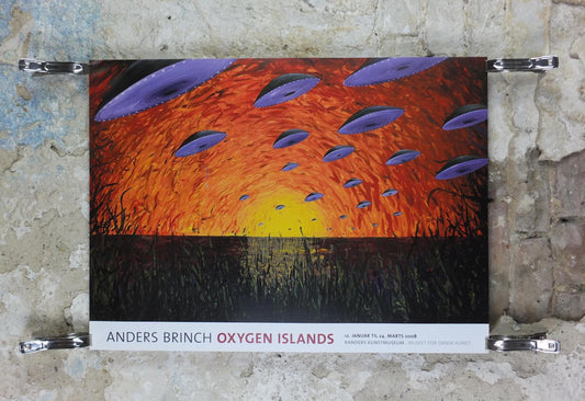 2008 Anders Brinch Poster, UFOs, Unidentified Flying Objects, Oxygen Islands, Science Fiction, pop art, gallery exhibition wall art decor