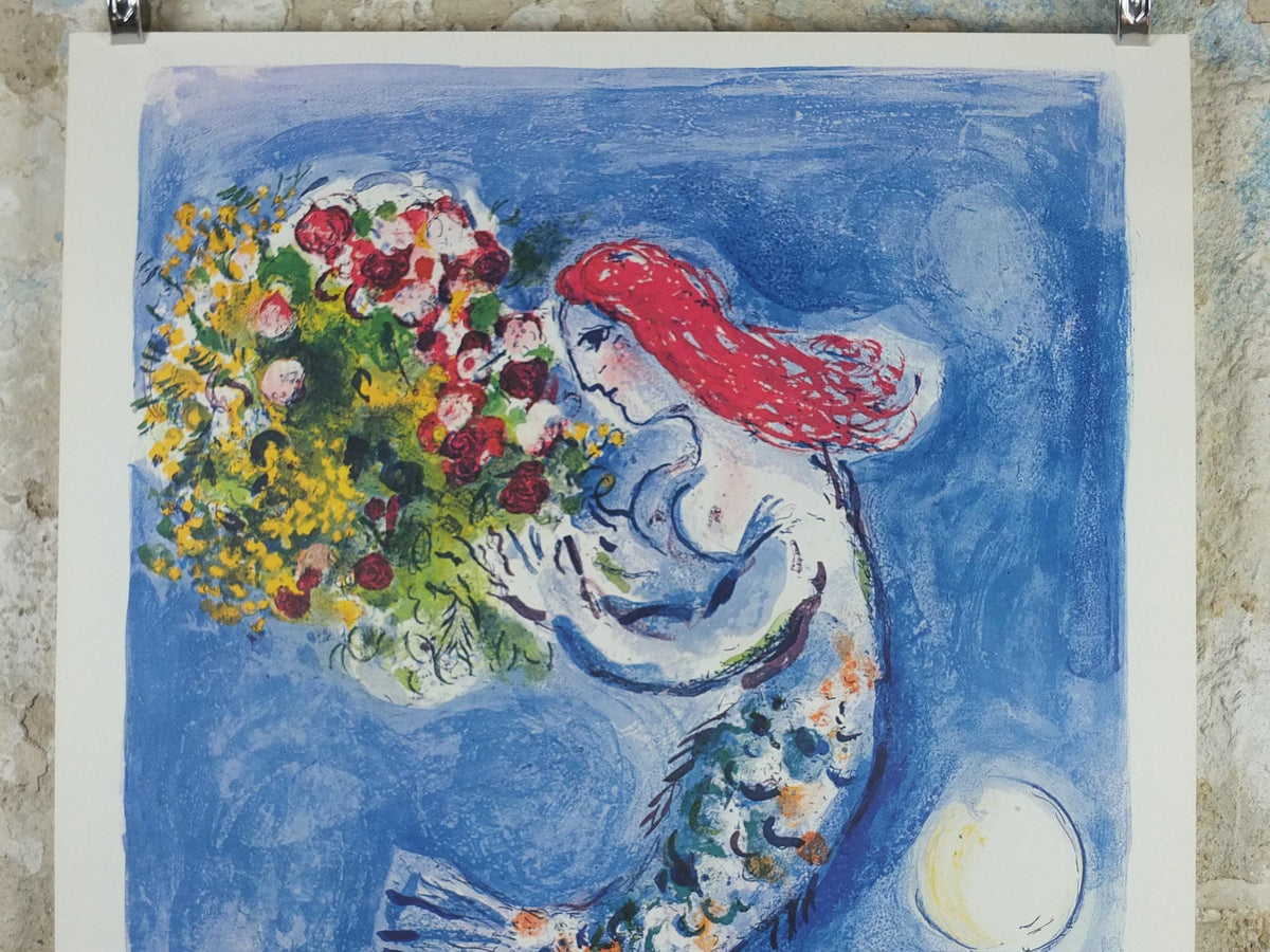 1962 Marc Chagall Poster, Nice Soleil Fleurs, La Baie des Anges, The Bay of Angels, Mermaid, Cubism Expressionism, Mourlot, wall art decor