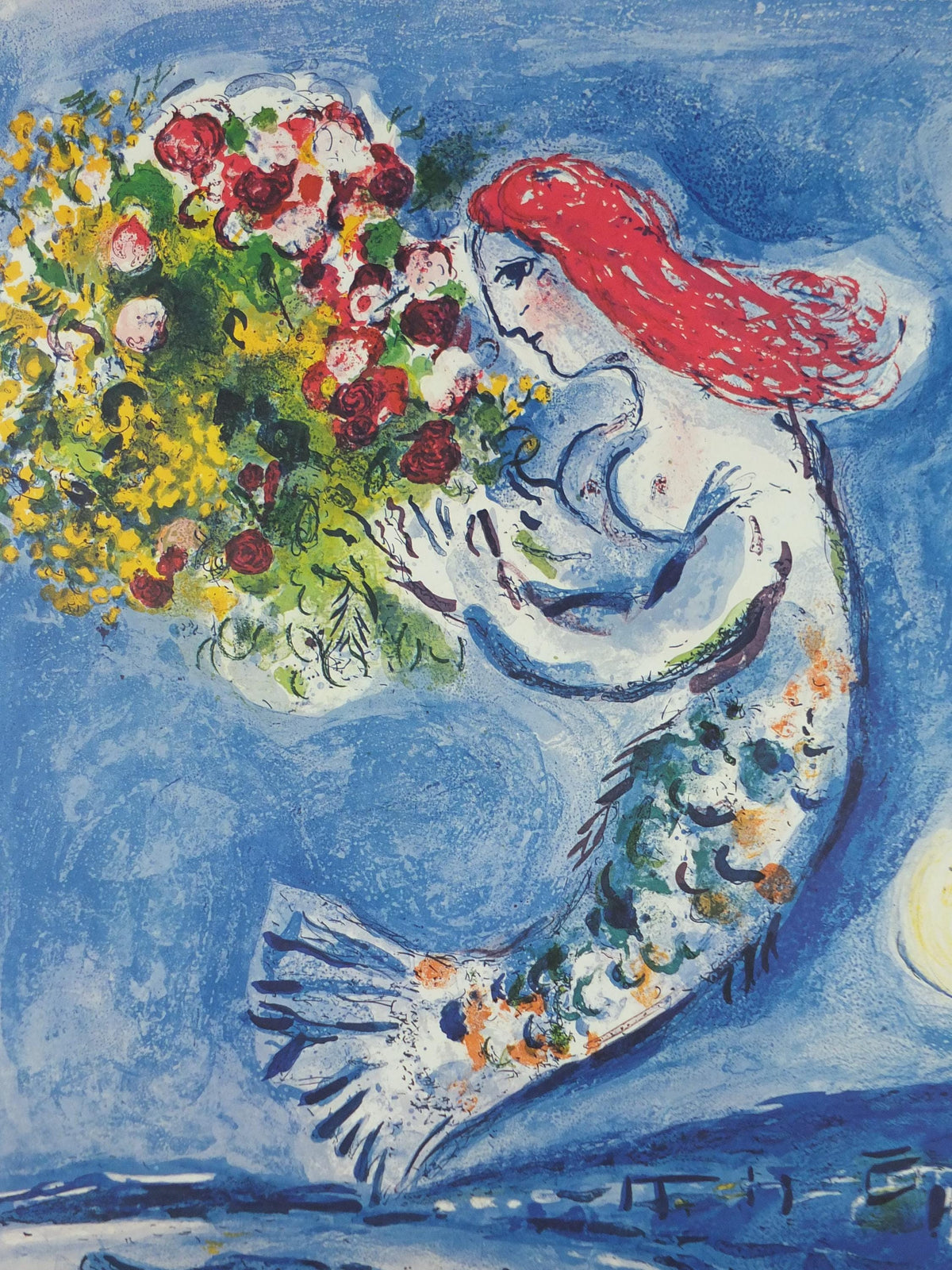 1962 Marc Chagall Poster, Nice Soleil Fleurs, La Baie des Anges, The Bay of Angels, Mermaid, Cubism Expressionism, Mourlot, wall art decor