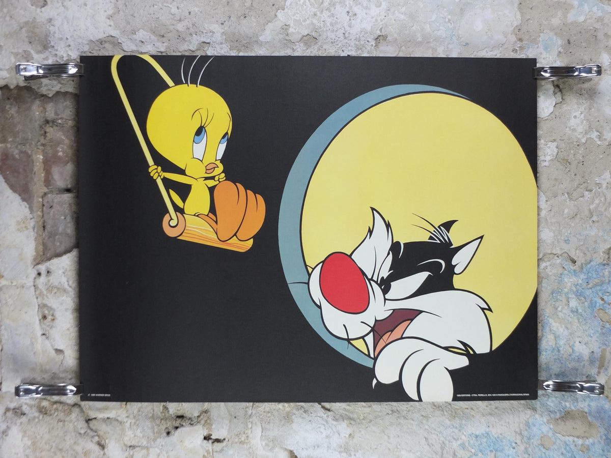 1995 Sylvester the Cat and Tweety Bird Poster, Looney Tunes and Merrie Melodies by Warner Bros, cartoon and comic wall art decor