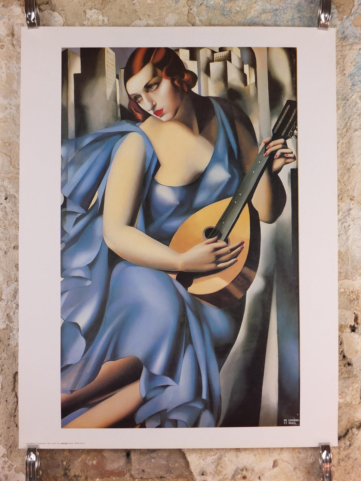 1994 Tamara de Lempicka Poster, Woman in Blue with Guitar 1929, Art Deco Nouveau cubism neoclassical gallery exhibition, wall art decor