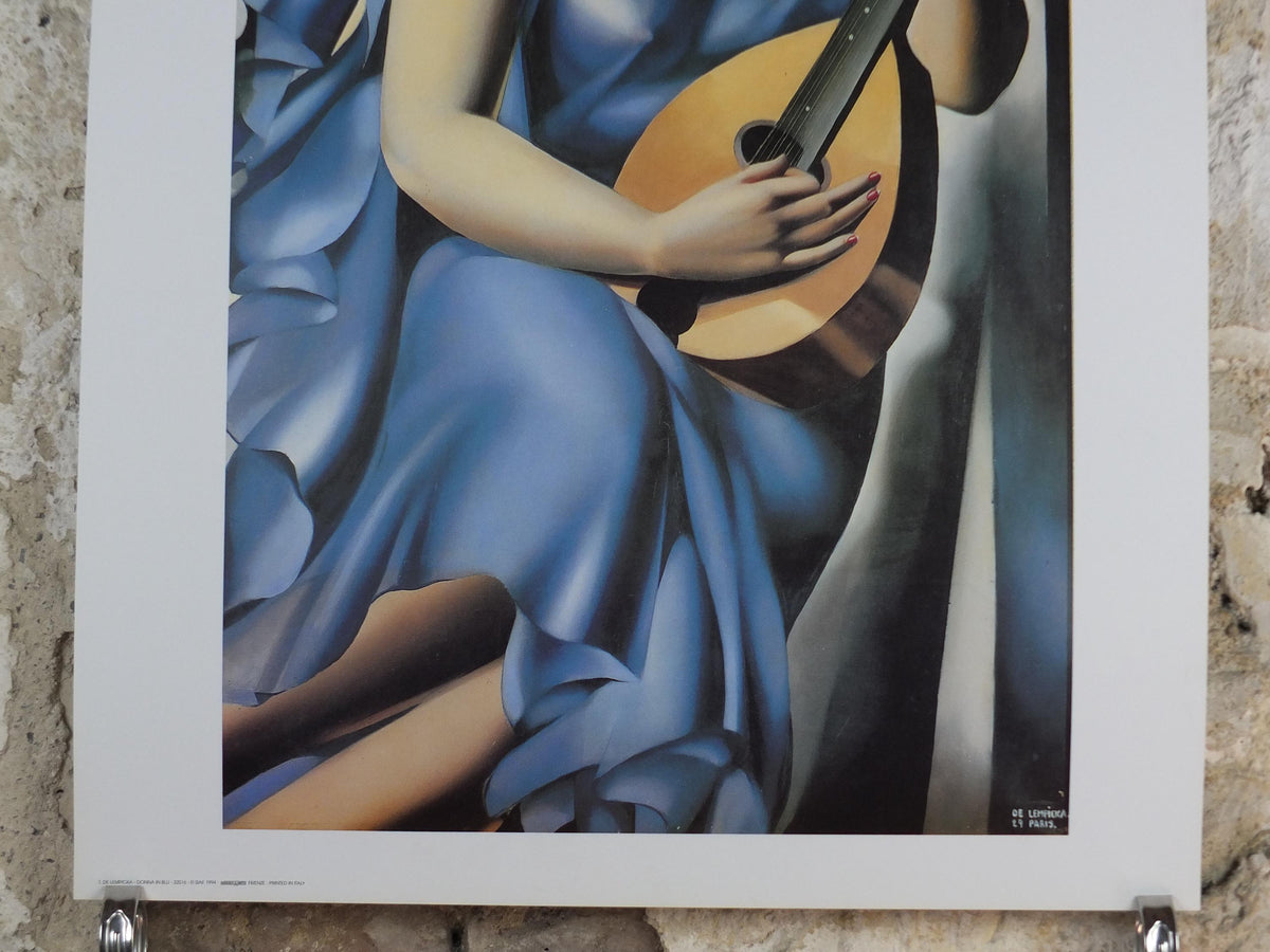 1994 Tamara de Lempicka Poster, Woman in Blue with Guitar 1929, Art Deco Nouveau cubism neoclassical gallery exhibition, wall art decor
