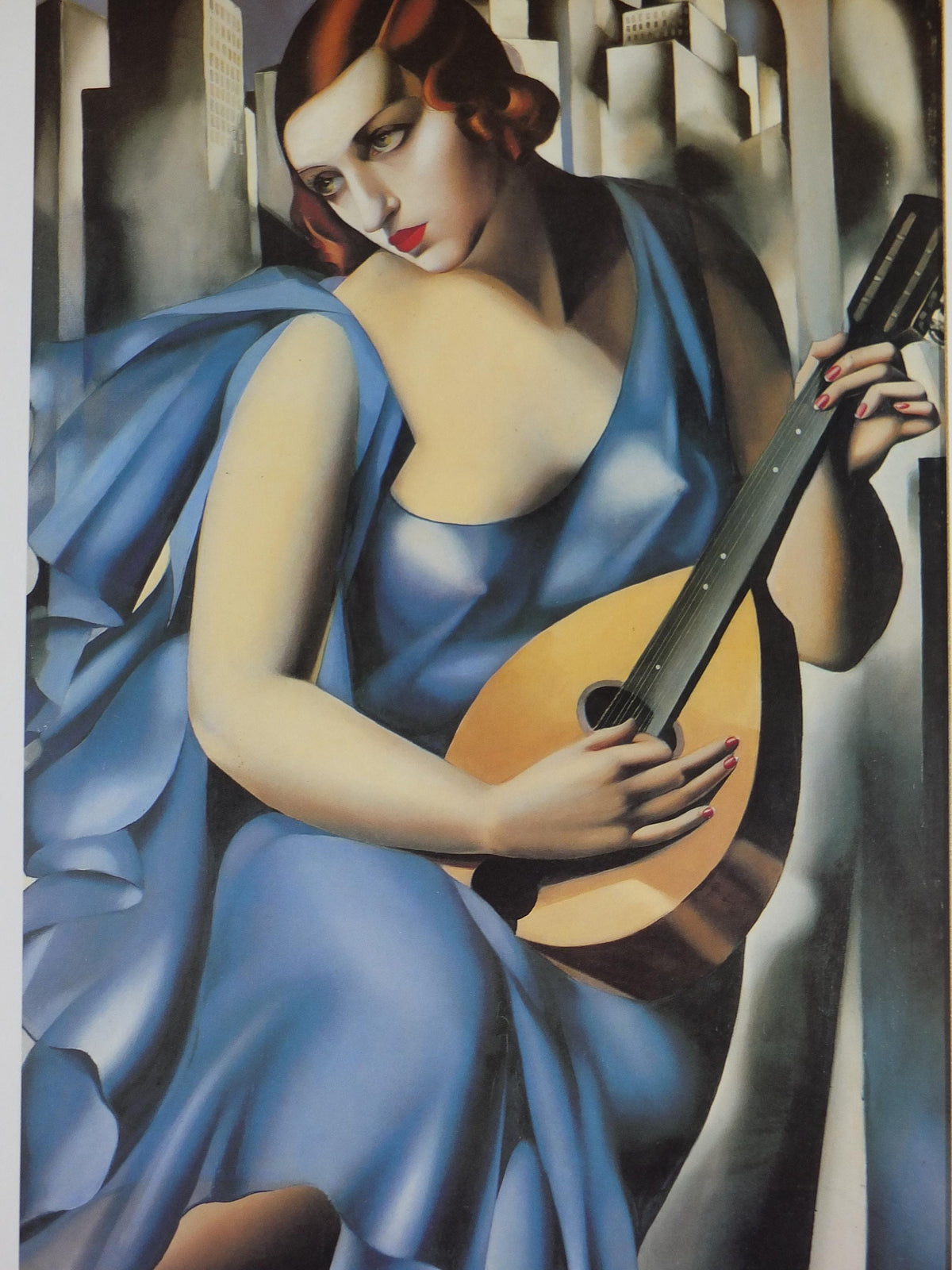 1994 Tamara de Lempicka Poster, Woman in Blue with Guitar 1929, Art Deco Nouveau cubism neoclassical gallery exhibition, wall art decor