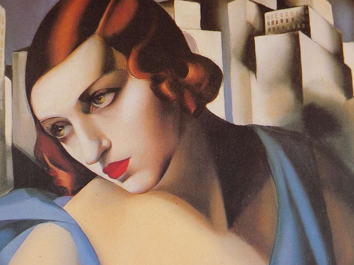 1994 Tamara de Lempicka Poster, Woman in Blue with Guitar 1929, Art Deco Nouveau cubism neoclassical gallery exhibition, wall art decor