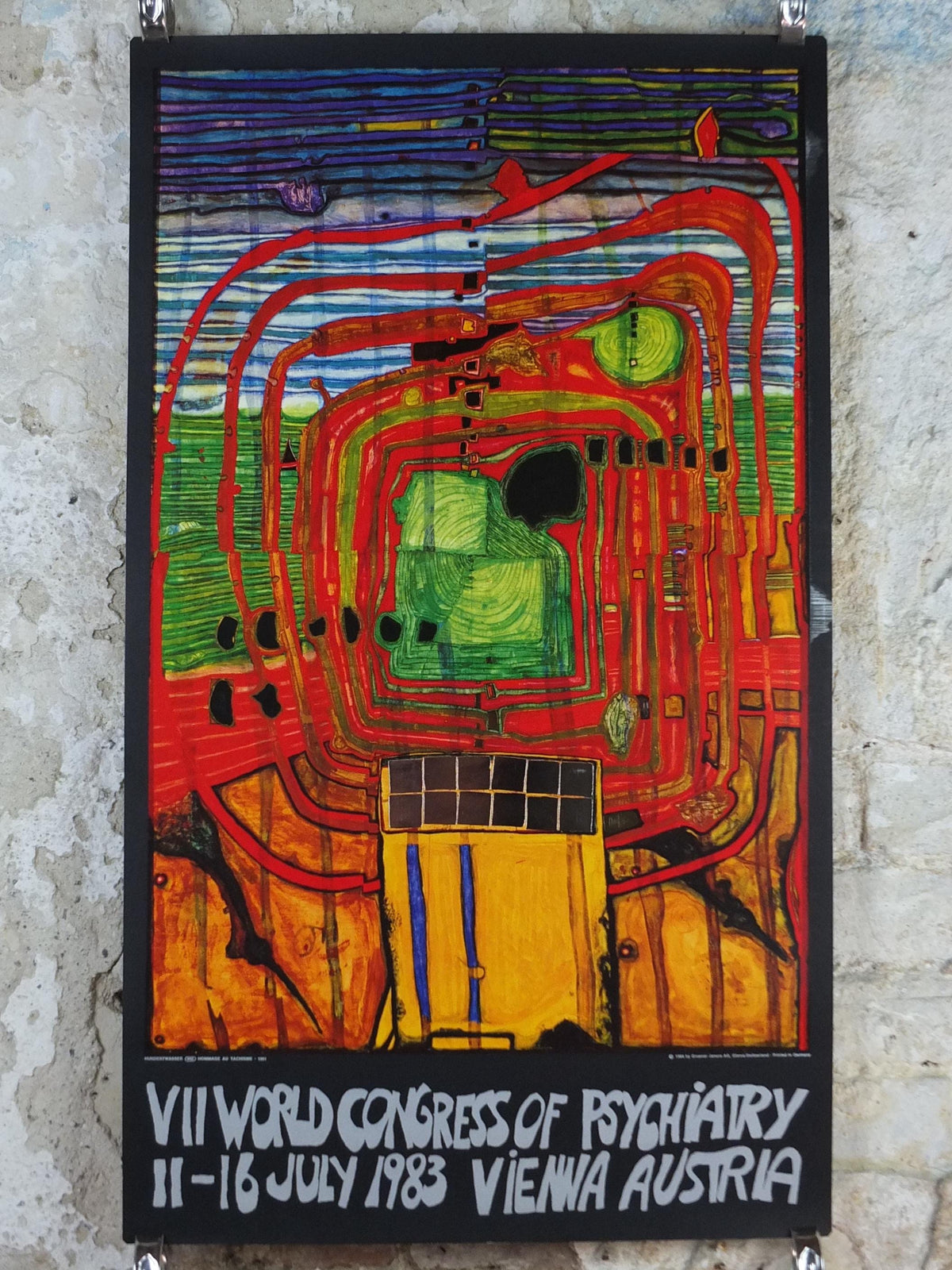 1984 Friedensreich Hundertwasser Poster, Hommage au Tachisme, 1983 VII World Congress of Psychiatry, Vienna, Austria, wall art decor