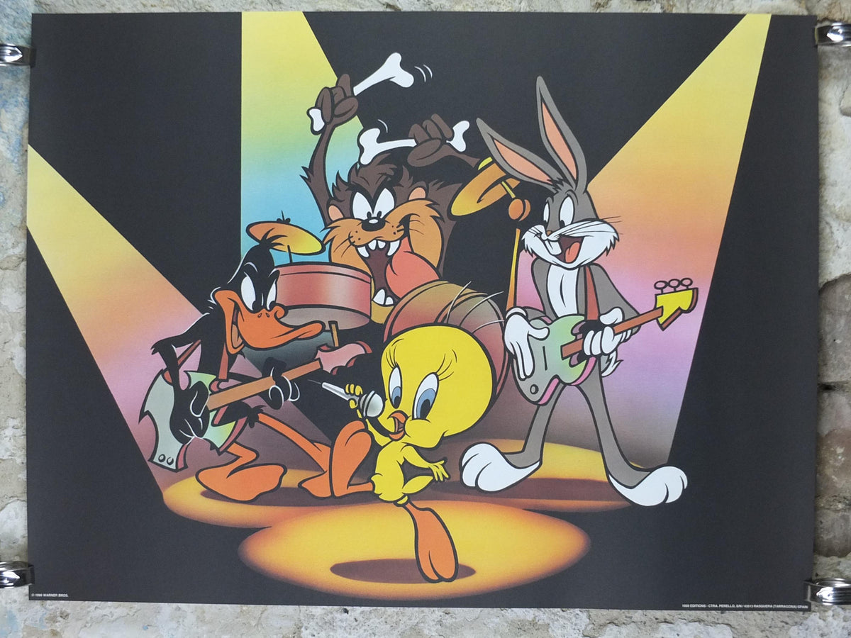 1995 Looney Tunes Band Poster, Tweety Bird, Daffy Duck, Bugs Bunny, Taz, Looney Tunes Merrie Melodies by Warner Bros, cartoon wall art decor
