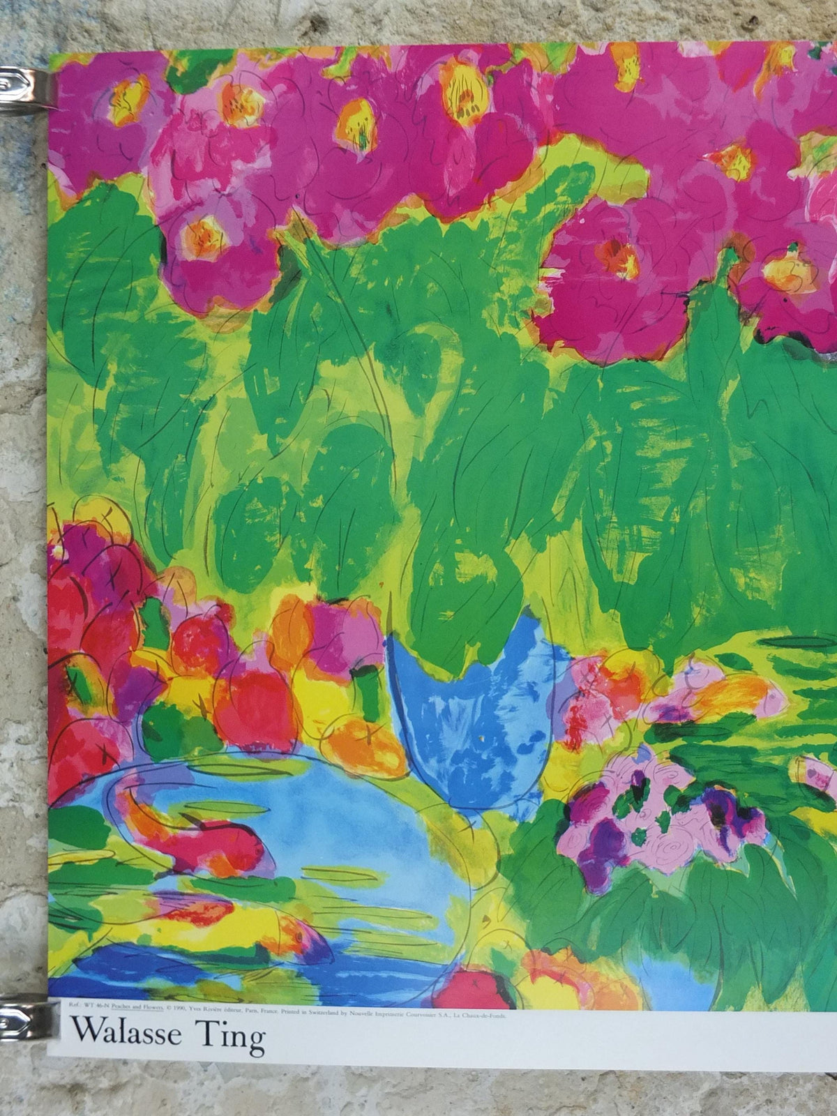 1990 Walasse Ting Poster, Peaches and Flowers, summer garden, colourful popular figuratism, pop art, gallery exhibition, wall art decor
