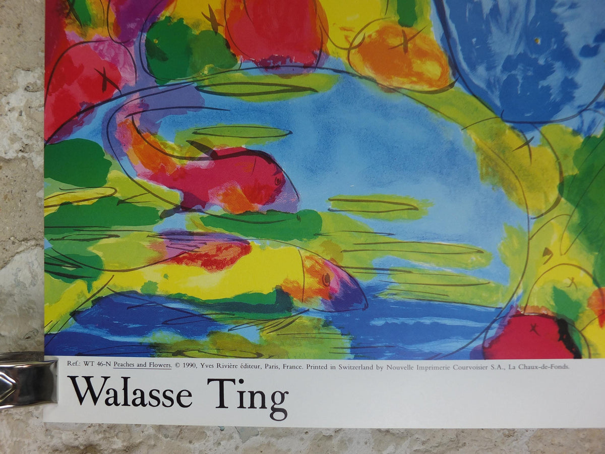 1990 Walasse Ting Poster, Peaches and Flowers, summer garden, colourful popular figuratism, pop art, gallery exhibition, wall art decor