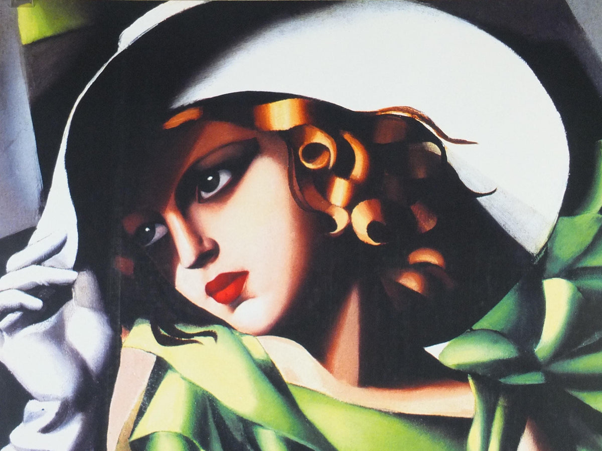 1990s Tamara de Lempicka Poster, "Young Girl in Green" 1927, Art Deco Nouveau cubism neoclassical style, gallery exhibition, wall art decor