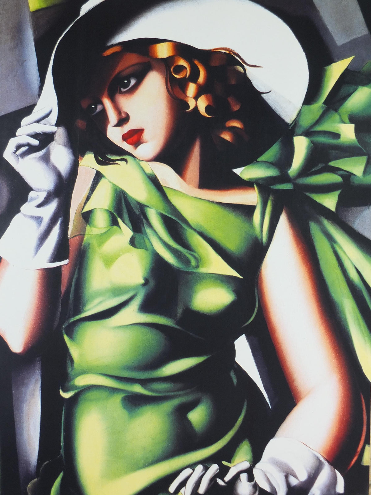 1990s Tamara de Lempicka Poster, "Young Girl in Green" 1927, Art Deco Nouveau cubism neoclassical style, gallery exhibition, wall art decor