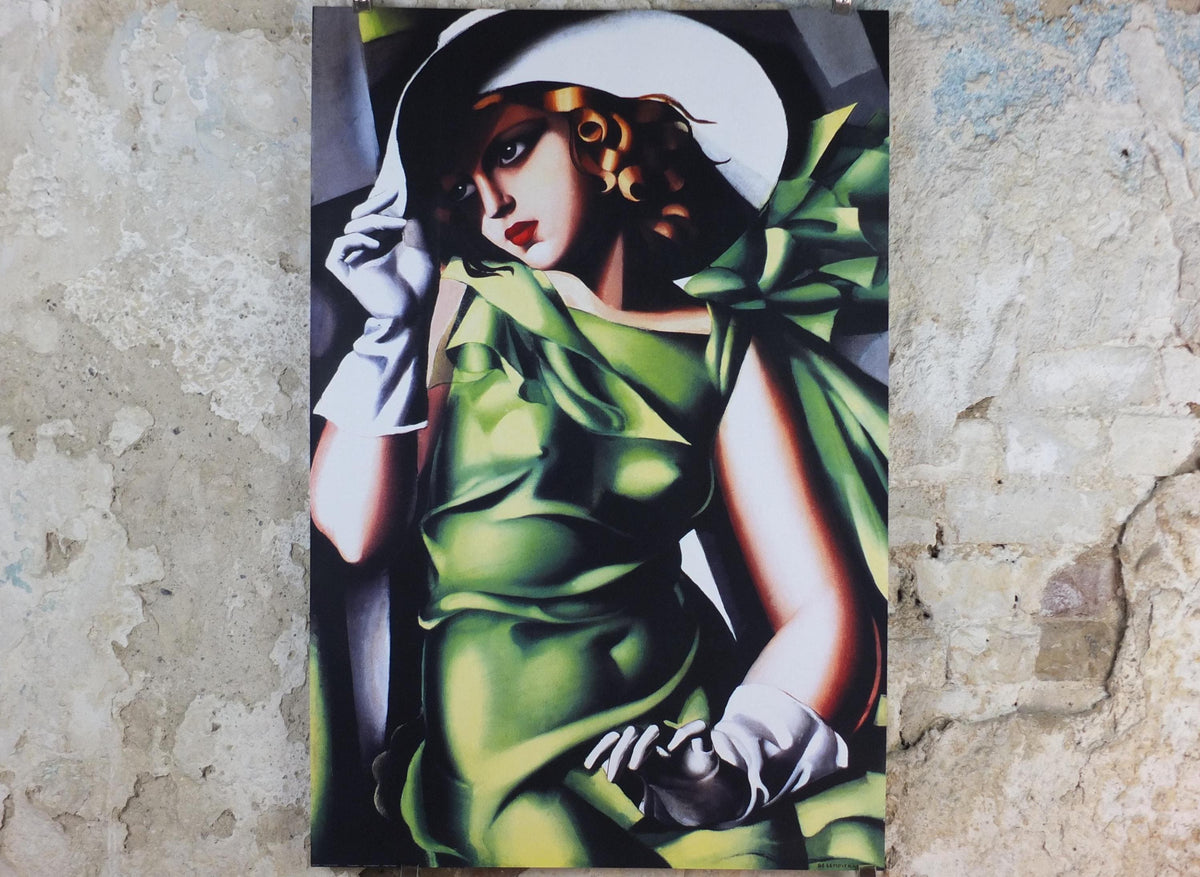 1990s Tamara de Lempicka Poster, "Young Girl in Green" 1927, Art Deco Nouveau cubism neoclassical style, gallery exhibition, wall art decor