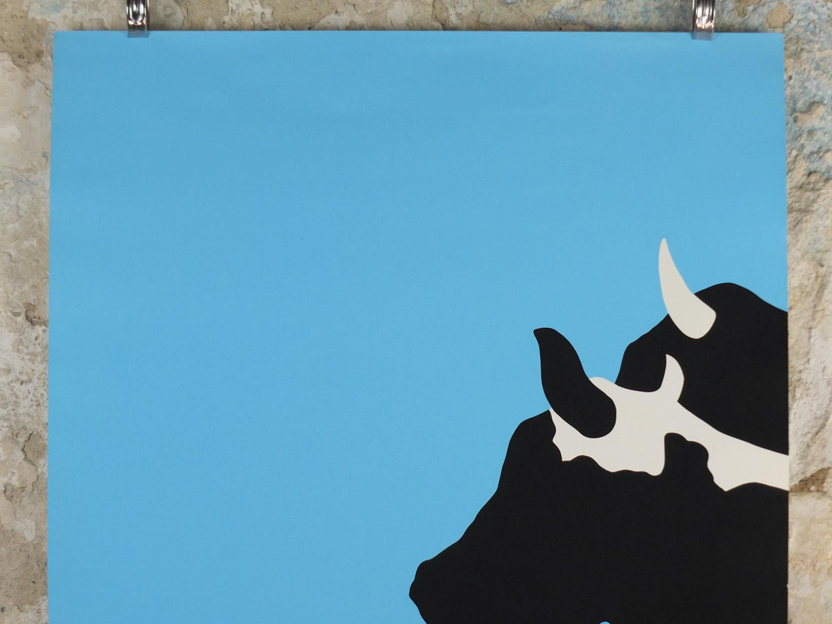 1977 Livestock Poster, Cows and Steers, Beef, Ole Kortzau, Cows on Vejlerne, artist gallery exhibition, wall art decor