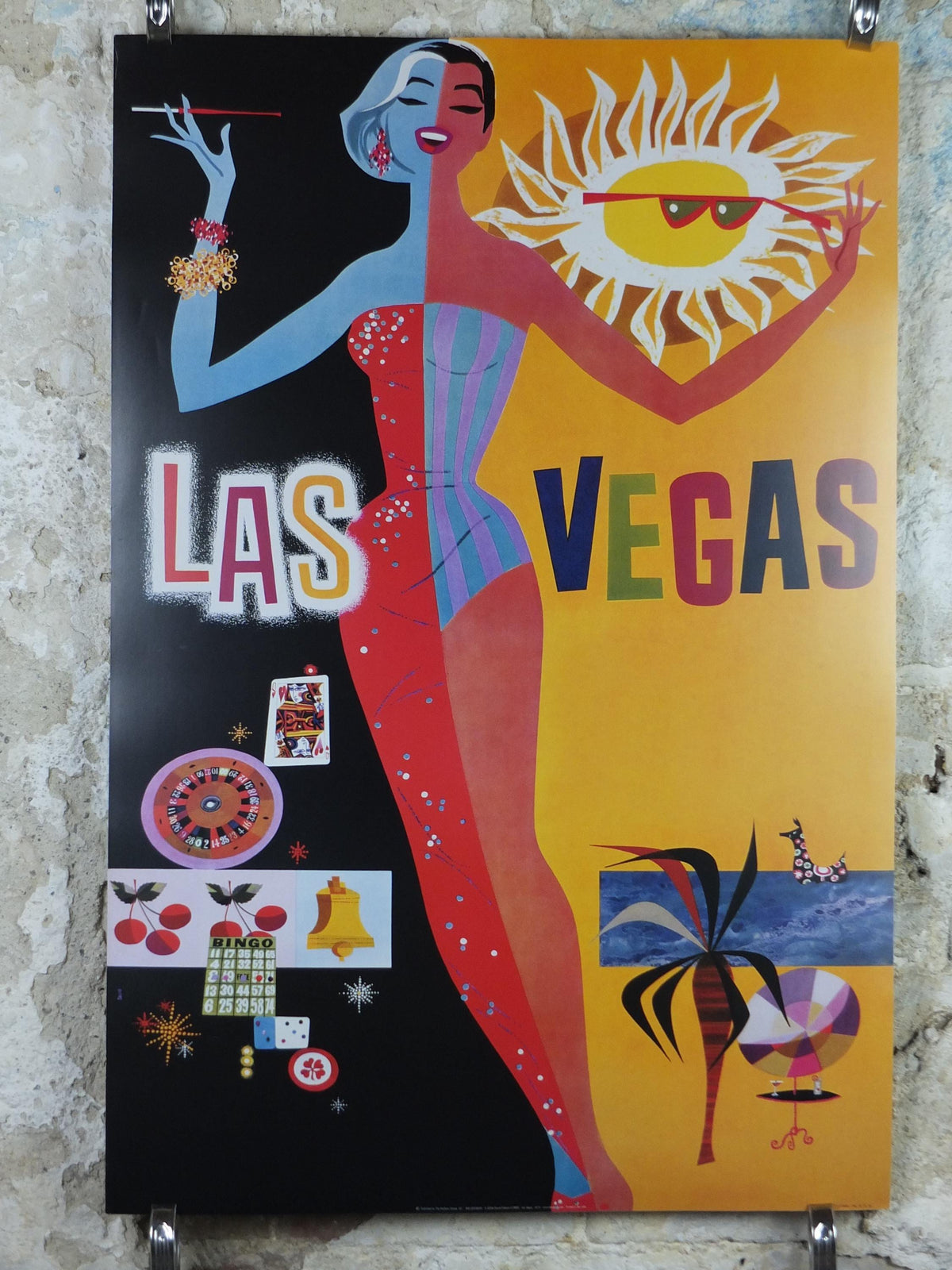 2004 Las Vegas Poster, Showgirl, gaming in the desert, Fly TWA, travel wall art decor