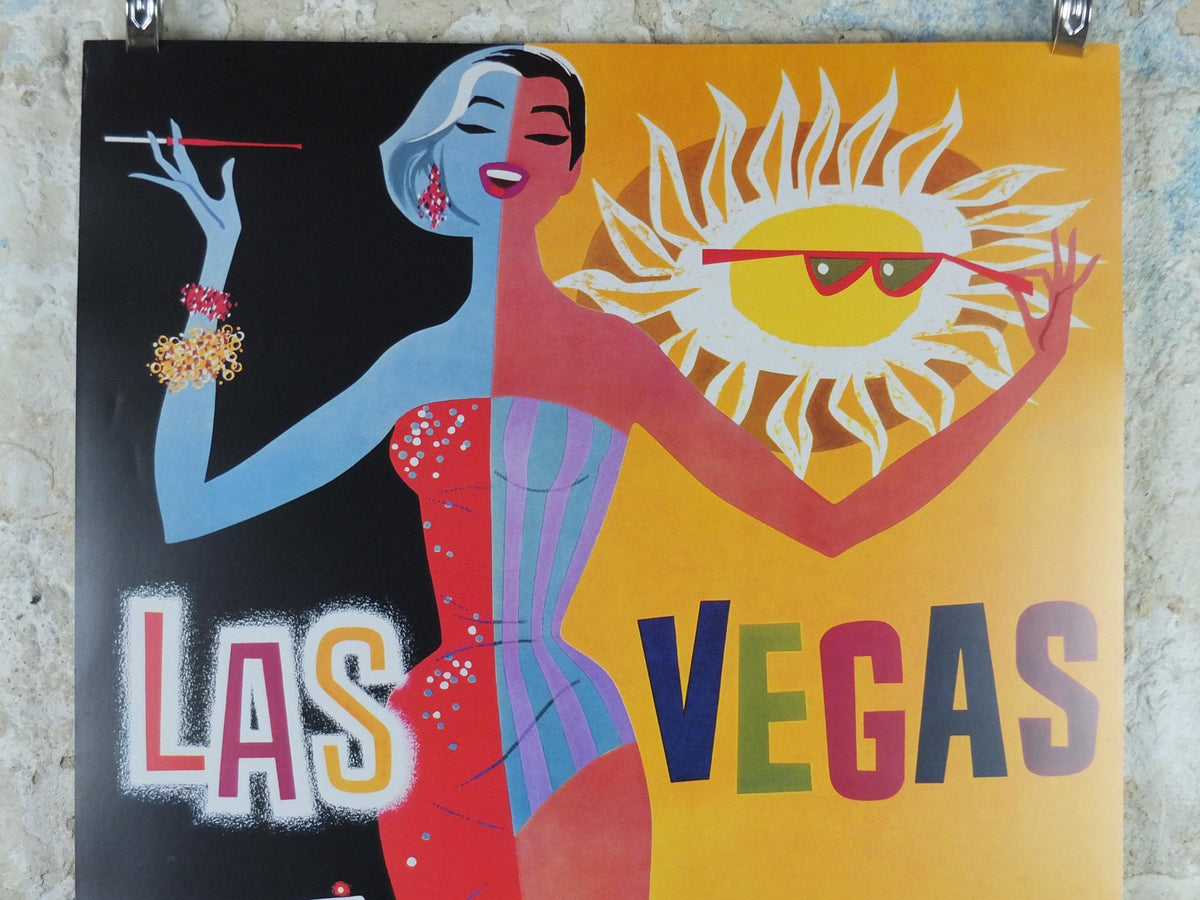 2004 Las Vegas Poster, Showgirl, gaming in the desert, Fly TWA, David Klein, travel wall art decor
