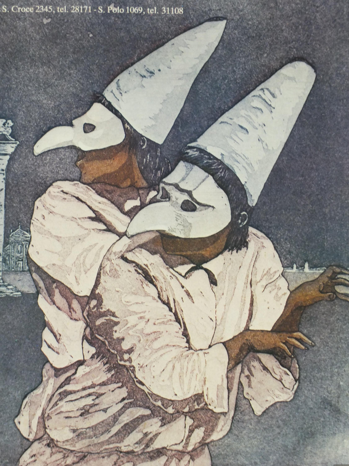 1982 Venice Carnival Poster, Masks and hats, plague doctor, Il Carnival di Venezia, Paolo Baruffaldi, Medico della Peste, wall art decor