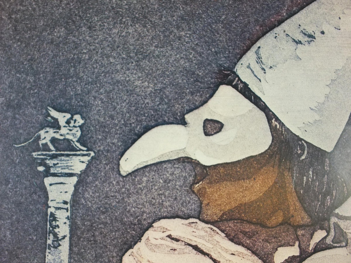 1982 Venice Carnival Poster, Masks and hats, plague doctor, Il Carnival di Venezia, Paolo Baruffaldi, Medico della Peste, wall art decor