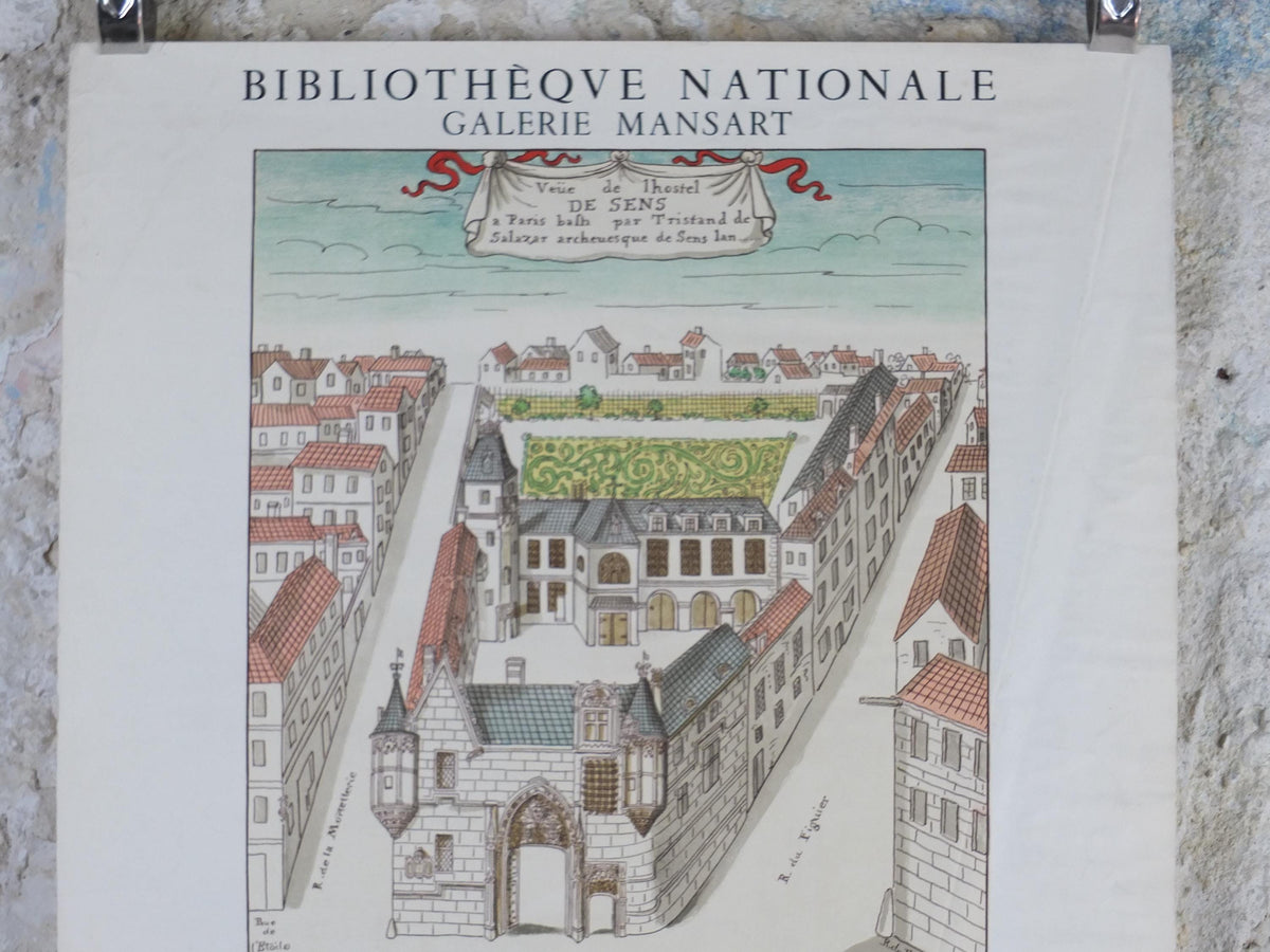 1964 Paris Views Poster, Roger de Gaignieres, Hotel de Sens, La France Monumentale vers 1700, Bibliotheque Nationale Paris, wall art decor