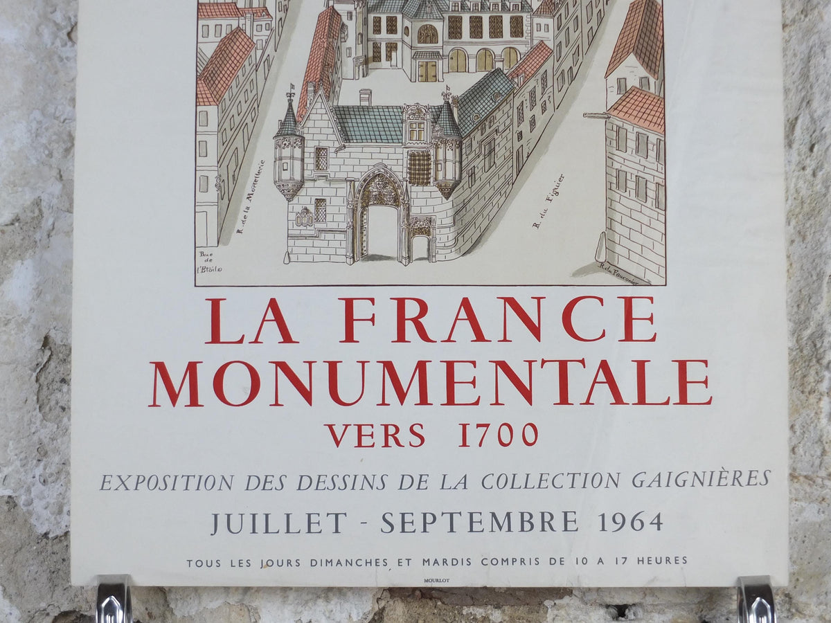 1964 Paris Views Poster, Roger de Gaignieres, Hotel de Sens, La France Monumentale vers 1700, Bibliotheque Nationale Paris, wall art decor