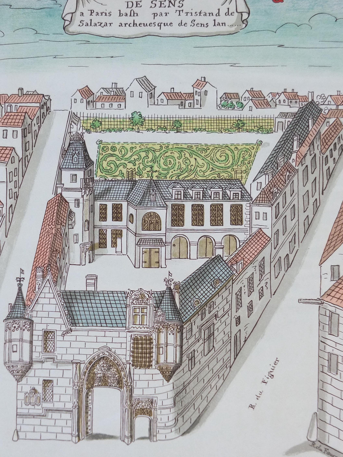 1964 Paris Views Poster, Roger de Gaignieres, Hotel de Sens, La France Monumentale vers 1700, Bibliotheque Nationale Paris, wall art decor