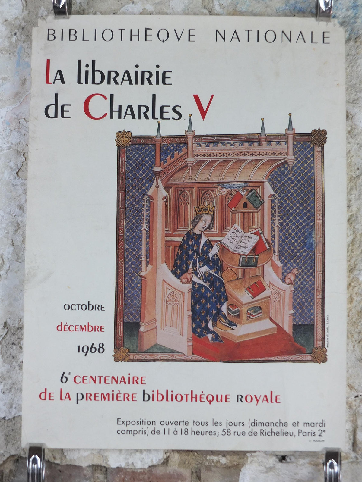 1968 King Charles V Poster, French Royal Library : 600 years anniversary, Bibliotheque Nationale Paris, wall art decor
