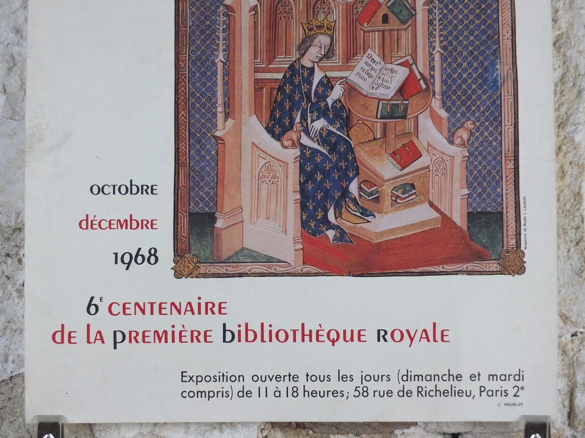 1968 King Charles V Poster, French Royal Library : 600 years anniversary, Bibliotheque Nationale Paris, wall art decor