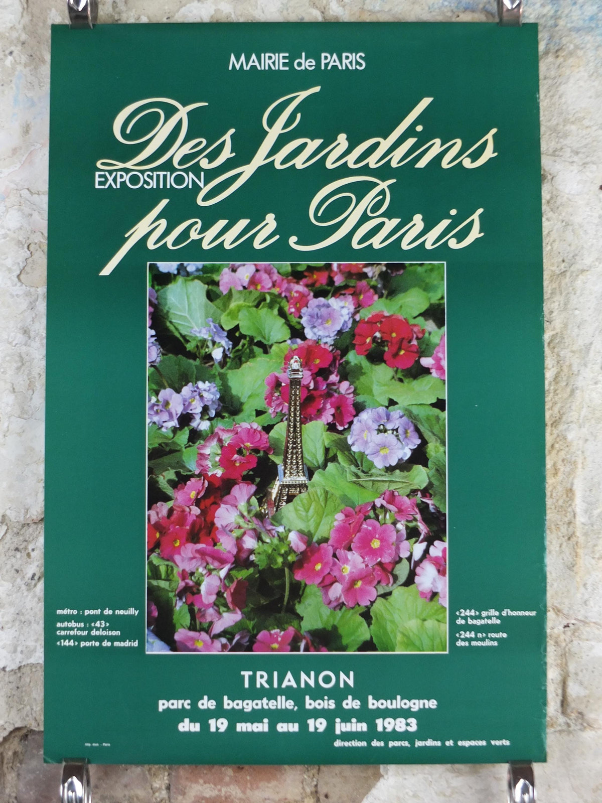 1984 Gardens of Paris Poster, Primula Mairie de Paris Flower Show, Trianon Paris, Garden botanical flora plants blooms, wall art decor