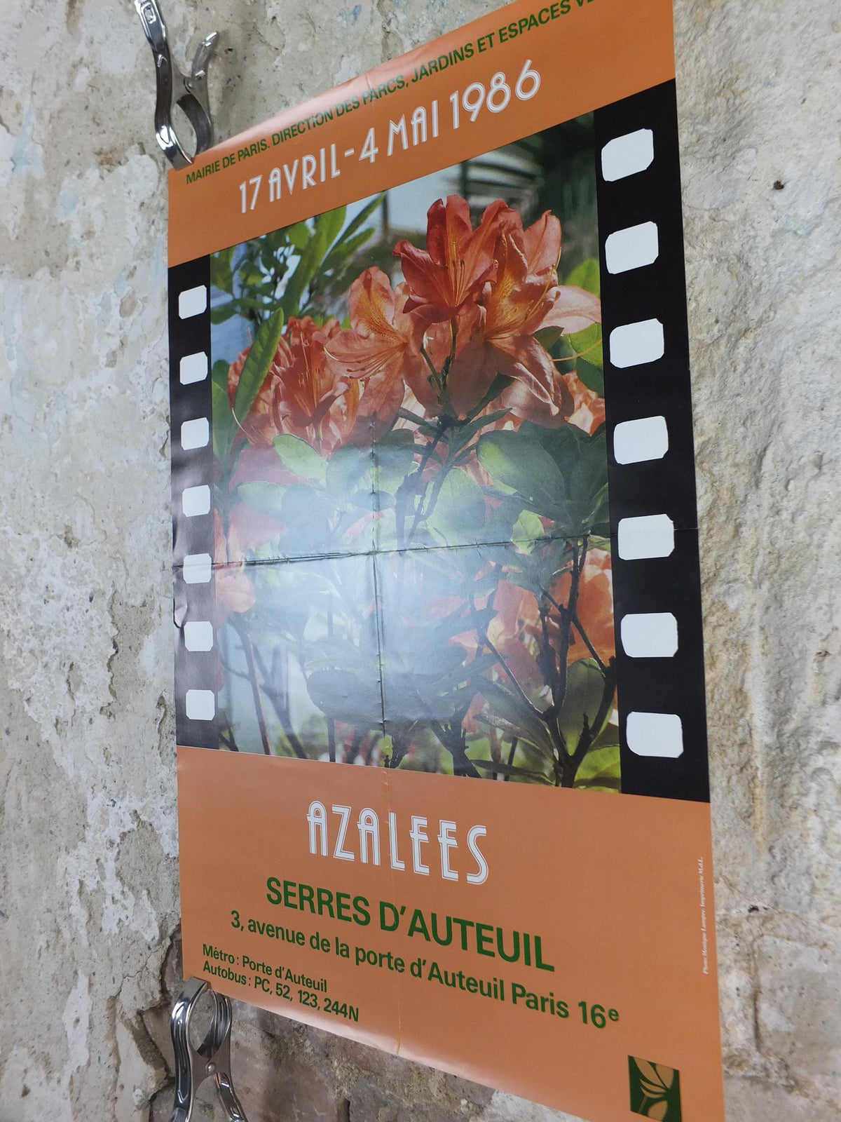 1986 Azaleas Poster, Azelees, Mairie de Paris Flower Show, Porte d'Auteuil, Jardin des Serres d'Auteuil, Garden botanical, wall art decor