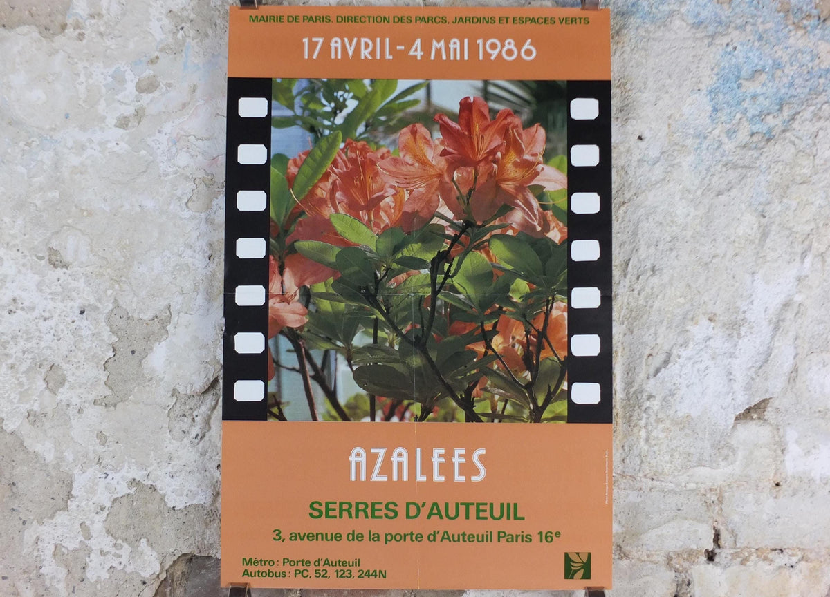 1986 Azaleas Poster, Azelees, Mairie de Paris Flower Show, Porte d'Auteuil, Jardin des Serres d'Auteuil, Garden botanical, wall art decor