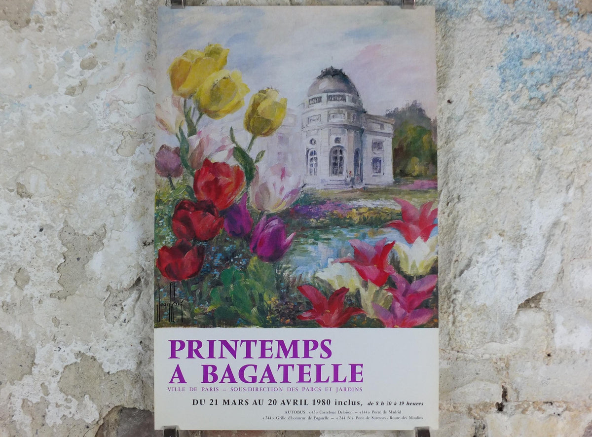1980 Springtime in Bagatelle Poster, Tulips, Printemps a Bagatelle, Parc de Bagatelle Paris, Garden botanical flora blooms, wall art decor