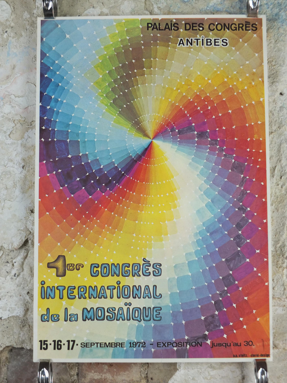 1972 1st International Mosaic Congress Poster, Palais des Congrès, Antibes, Advertising print, wall art retro decor