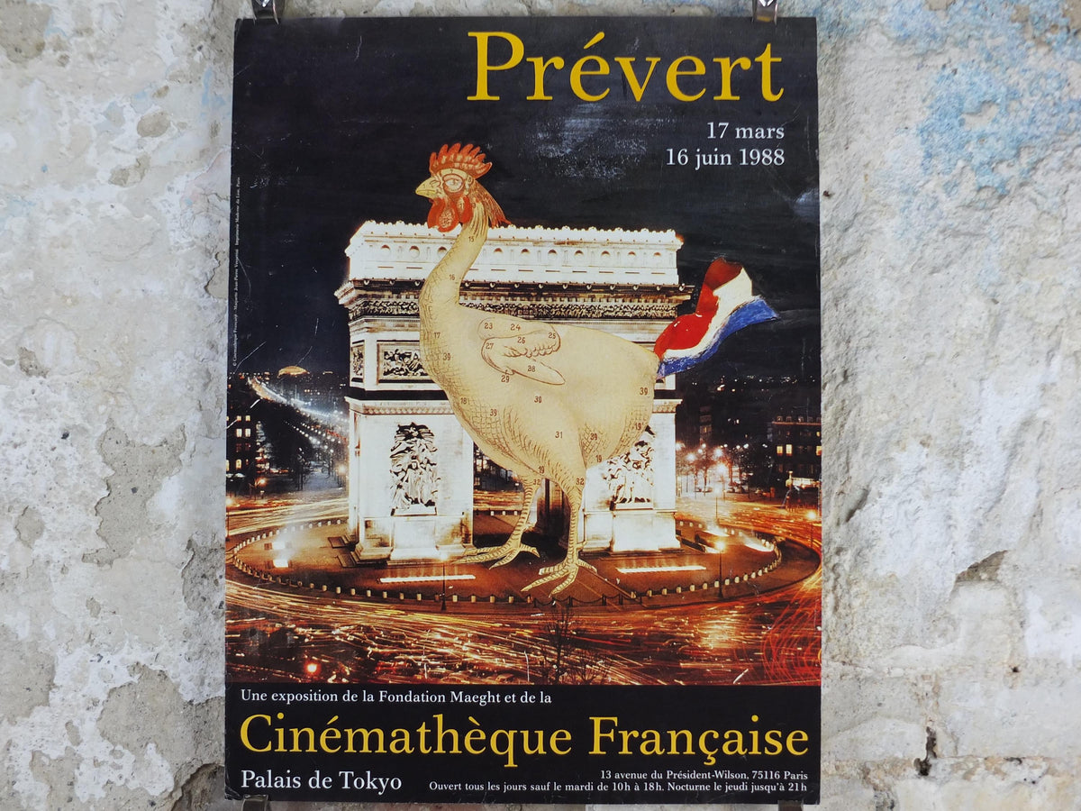 1988 Arc de Triomphe Paris Poster, Coq, French Cinema, Jacques Prévert, Palais de Tokyo, Fondation Maeght, wall art retro decor