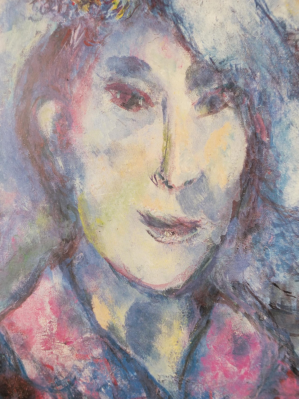 1986 Marc Chagall Poster, Self Portrait with bride and rooster, Paris at night, Seine, Notre Dame, Cubism Expressionism, wall art decor