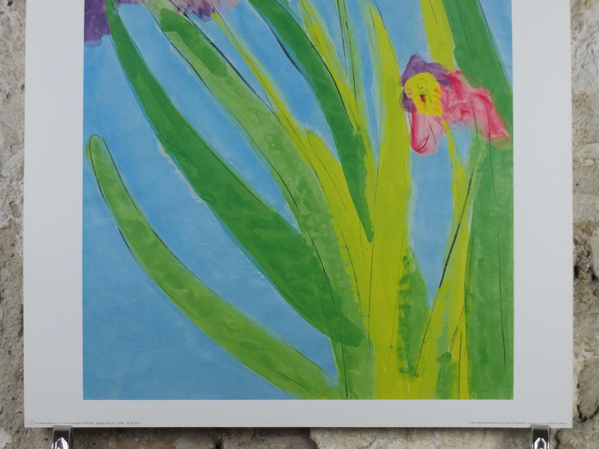 1995 Walasse Ting Poster, Six Irises, 6 colourful flowers, 6 iris, colourful popular figuratism, pop art, gallery exhibition, wall art decor