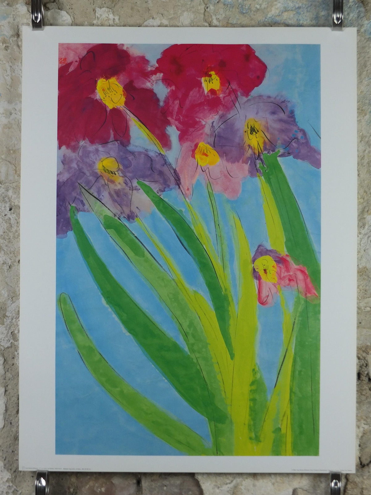 1995 Walasse Ting Poster, Six Irises, 6 colourful flowers, 6 iris, colourful popular figuratism, pop art, gallery exhibition, wall art decor