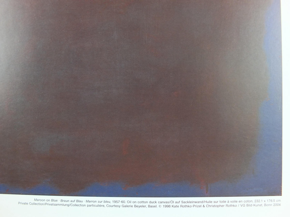 1998 Mark Rothko Poster, Maroon on Blue 1957-1960, abstract expressionism, wall art decor