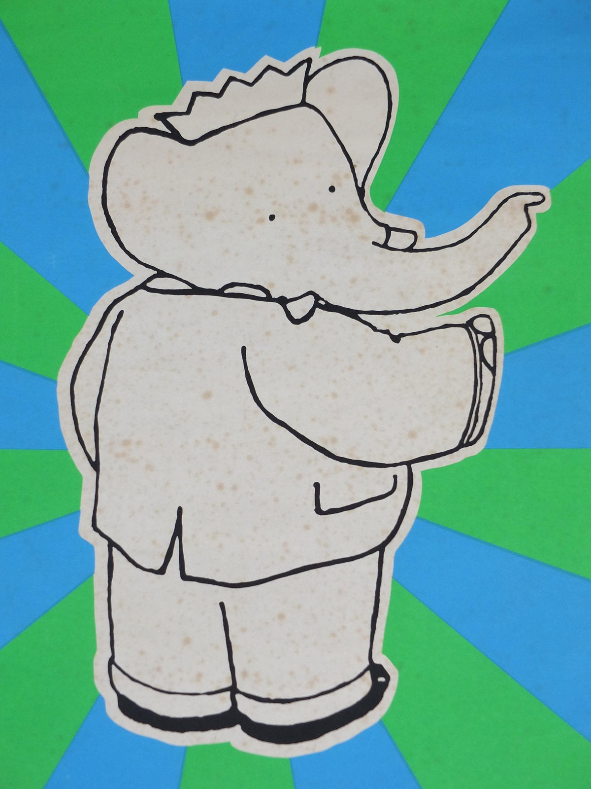 1986 Babar Poster, Methuen Childrens Classics No 3, elephants in blue and green, French cartoon and comic for children, print wall art decor