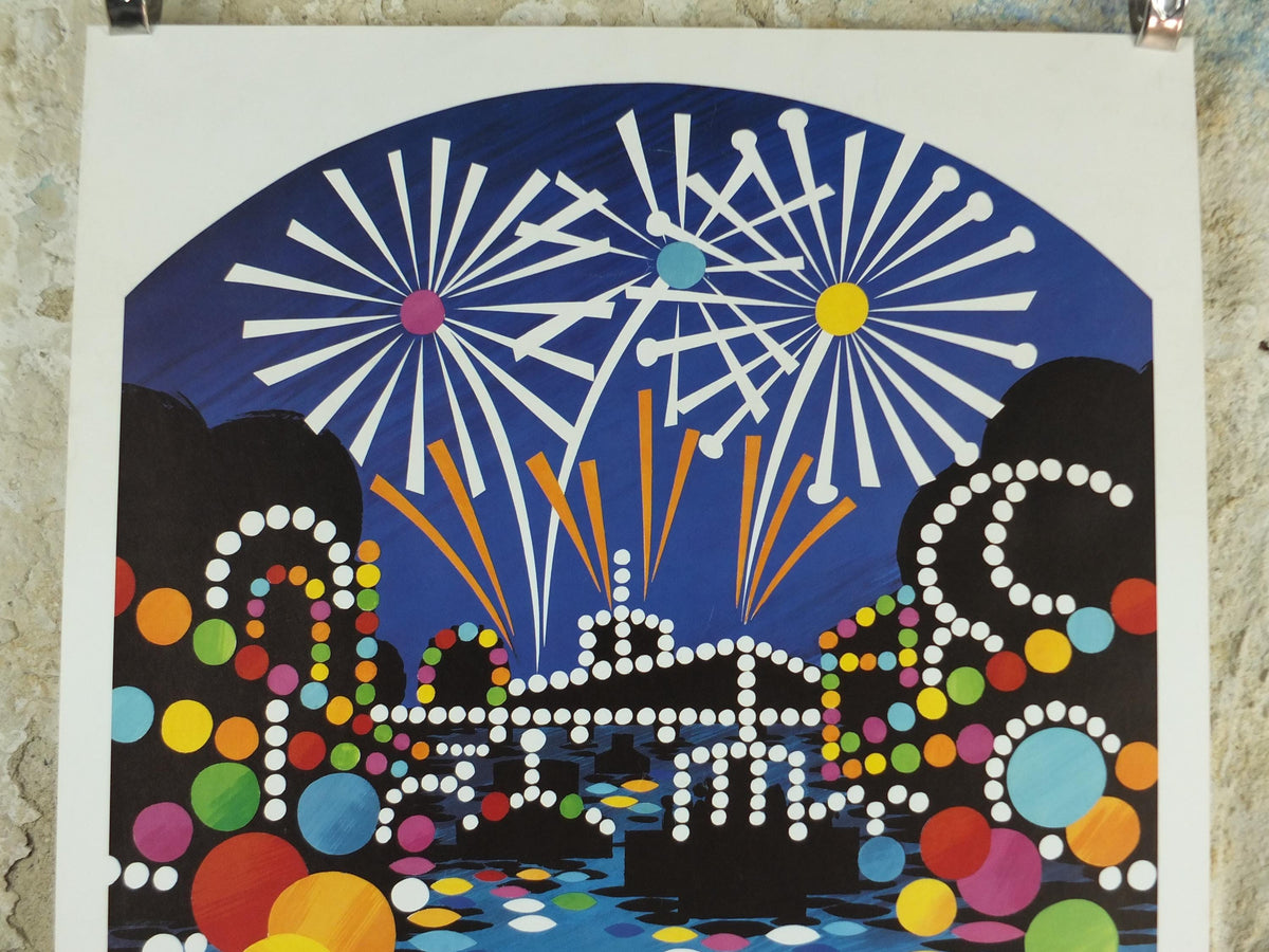 1990 Fire Festival Silkeborg Poster, Lights and Fireworks, Ildfestregatta, colourful Danish wall art decor