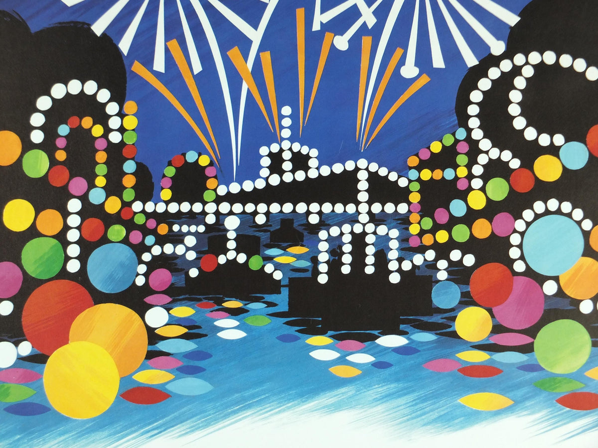 1990 Fire Festival Silkeborg Poster, Lights and Fireworks, Ildfestregatta, colourful Danish wall art decor