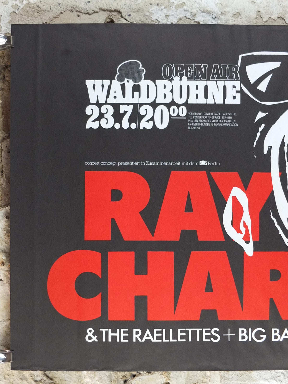 1983 Ray Charles Poster, American Summer in Berlin, Open Air Waldbühne, with The Raelettes + Big Band + Orchestra, Music wall art decor
