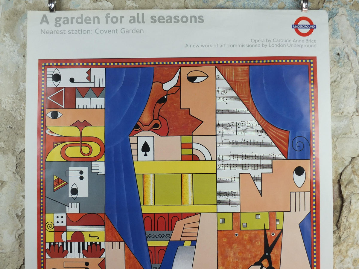 1992 Tube London Underground Poster, Covent Garden, A Garden for All Seasons, by Caroline Anne Brice, travel history, wall art decor