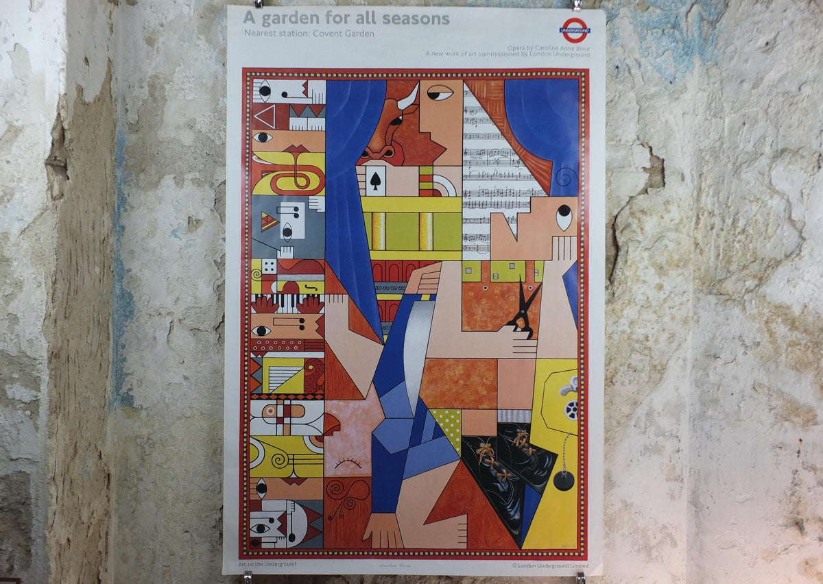 1992 Tube London Underground Poster, Covent Garden, A Garden for All Seasons, by Caroline Anne Brice, travel history, wall art decor