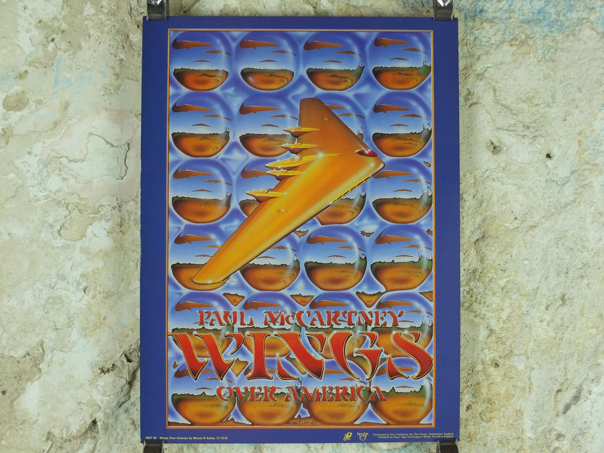1976 Paul McCartney Wings Poster, Wings over America, Beatles, by Stanley Mouse and Alton Kelley, music wall art decor