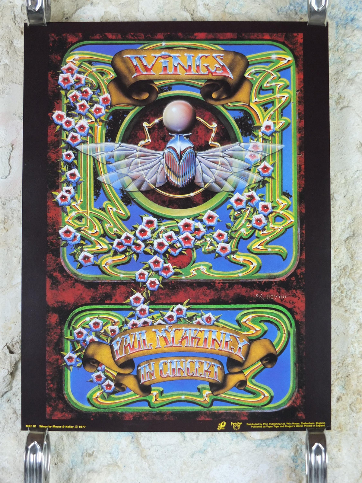 1977 Paul McCartney Wings Poster, In Concert, Beatles, by Stanley Mouse and Alton Kelley, music wall art decor