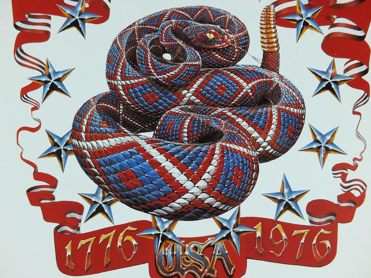 1976 American Bi-Centennial Poster, USA Dont Tread on Me 1776, American Revolution, by Stanley Mouse and Alton Kelley, music wall art decor